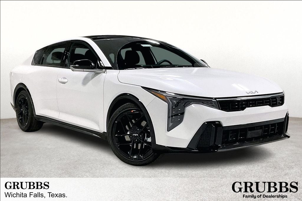2026 Kia K4 GT-Line Turbo in Snow White Pearl — front three-quarter view