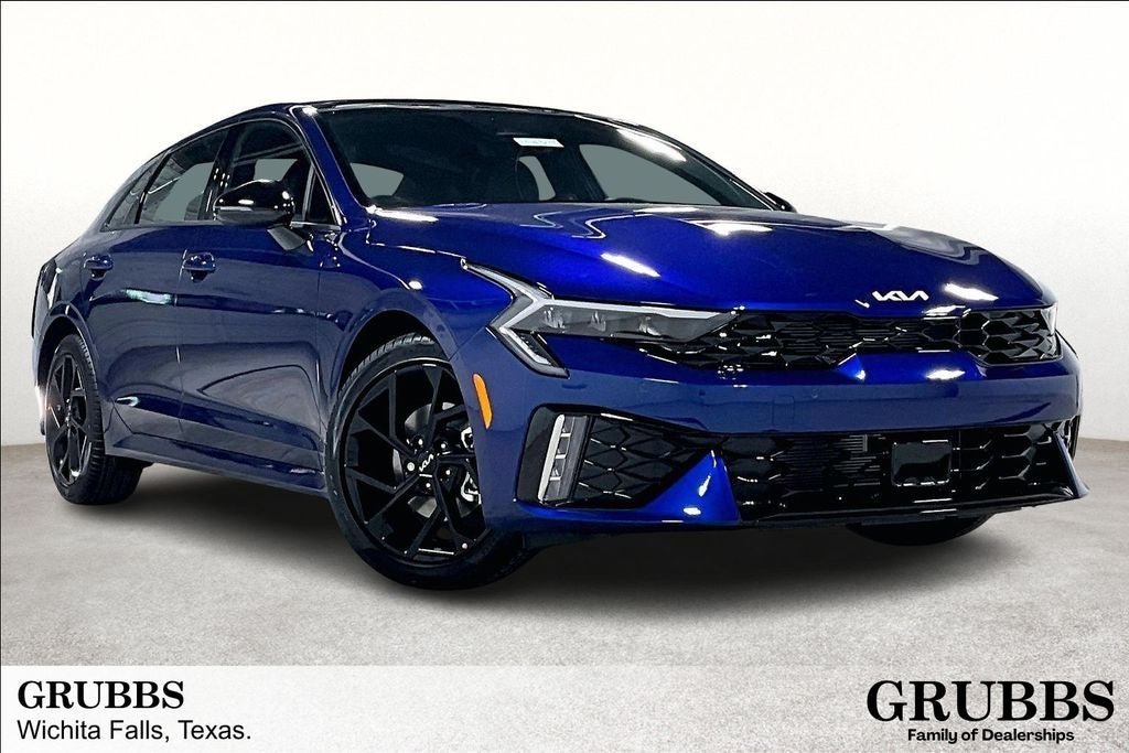 2026 Kia K5 GT-Line in Yacht Blue — front three-quarter view